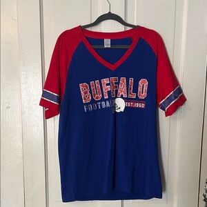 Buffalo Football Kids V-Neck Raglan Tee - Blue & Red